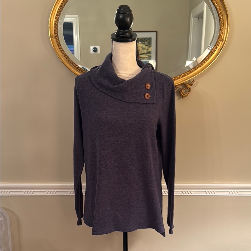 Grayish/Bluish Cowl Neck Sweater with Buttons. No tag. Size L